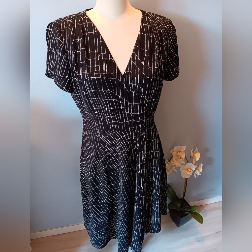 H by Halston faux wrap geometric print dress
